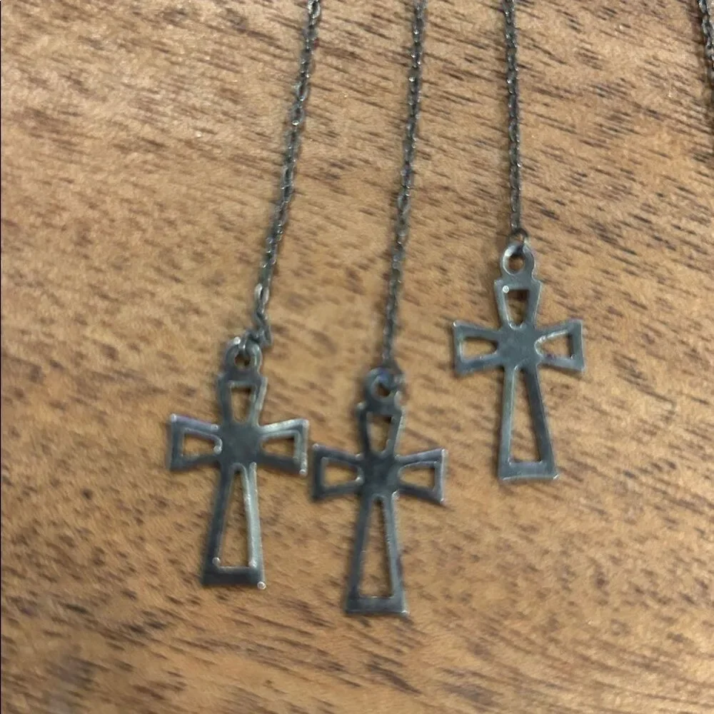 Cross Long Fringe Chains Dangle Earrings Vintage Vibe Boho Gothic Chic Black